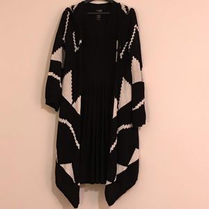 Long open front sweater with hood