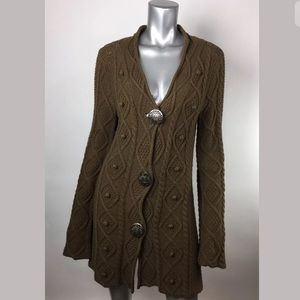 Free People Brown Long Cardigan Button Up