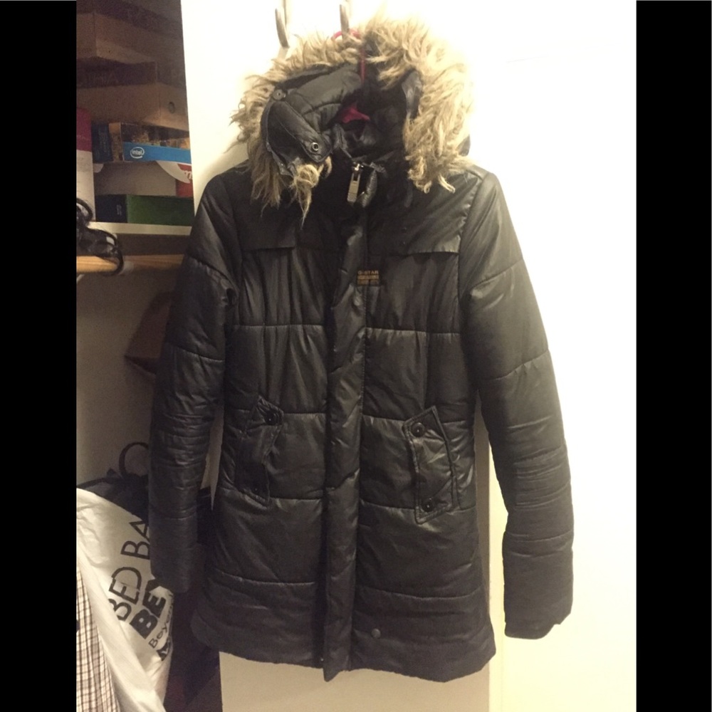 G Star raw winter coat with fur trim hood