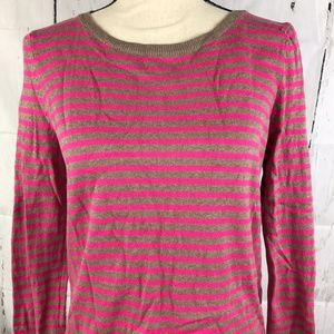 H&M Basic Brown Bright Pink Striped Scoop Sweater