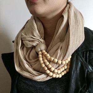 NWOT Alternative Apparel tan cotton beaded scarf