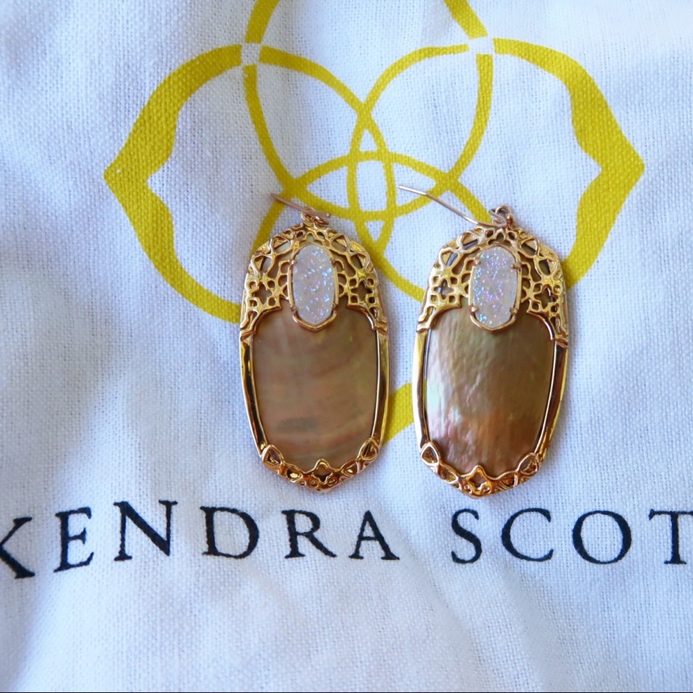 KENDRA SCOTT DEVA EARRINGS, DRUSY & ROSE GOLD