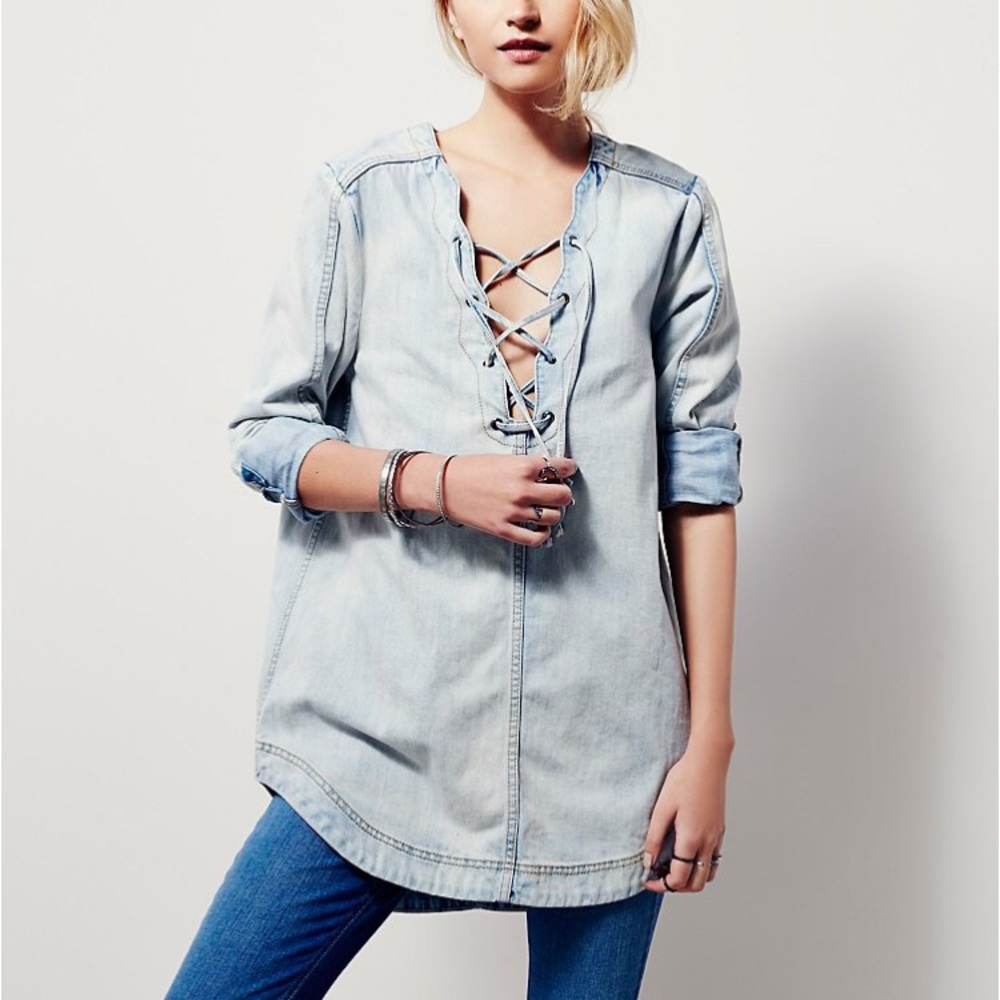 Free People Indigo Lace Up Tunic