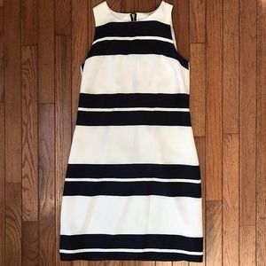 Ann Taylor Sleeves Navy Blue & White Striped Dress