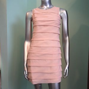 Blush chiffon large pleat shift dress