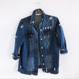 Distressed Denim Jacket - Oversized