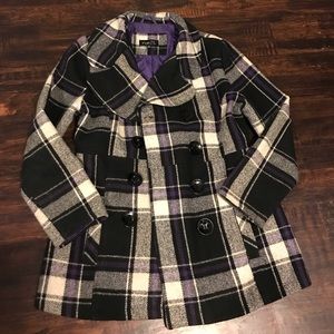 Purple plaid pea coat