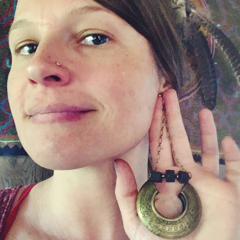 Handmade Brass, Hematite & Lava Earrings - Picture 4 of 4