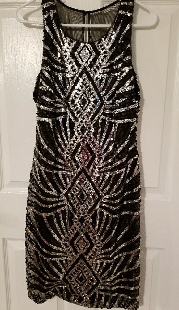 Black and silver sequin dress