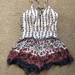 Red wWhite and Blue printed cross back Romper