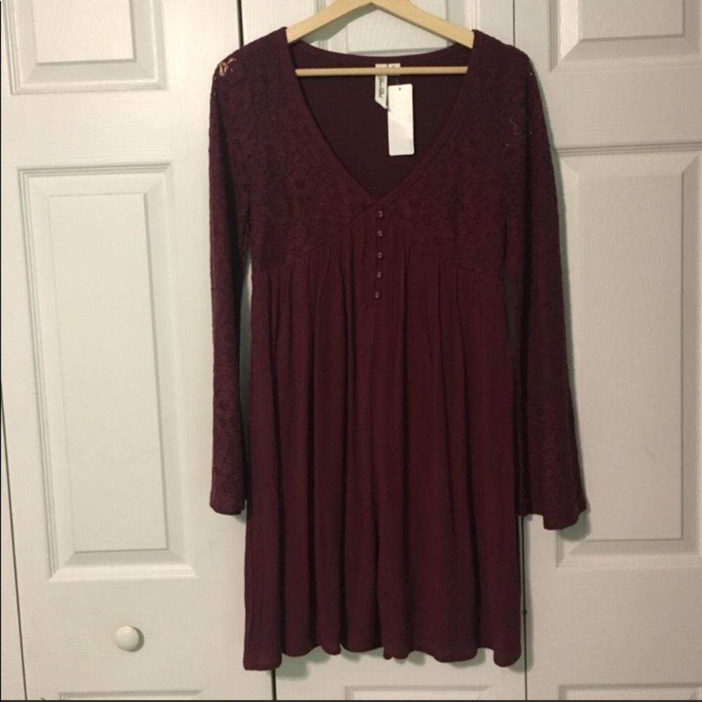 Burgundy bell sleeve dress