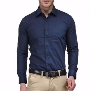 Long Sleve Navy Blue Button Down Dress Shirt