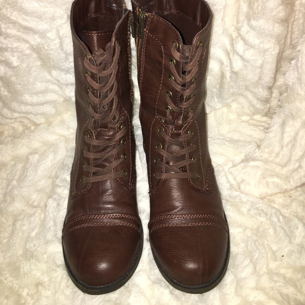 Brown combat boots