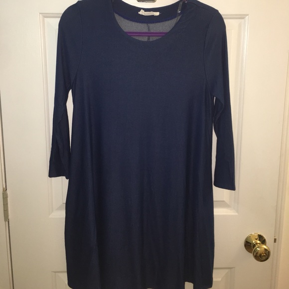 Blue long-sleeve dress with pockets! - Picture 1 of 4