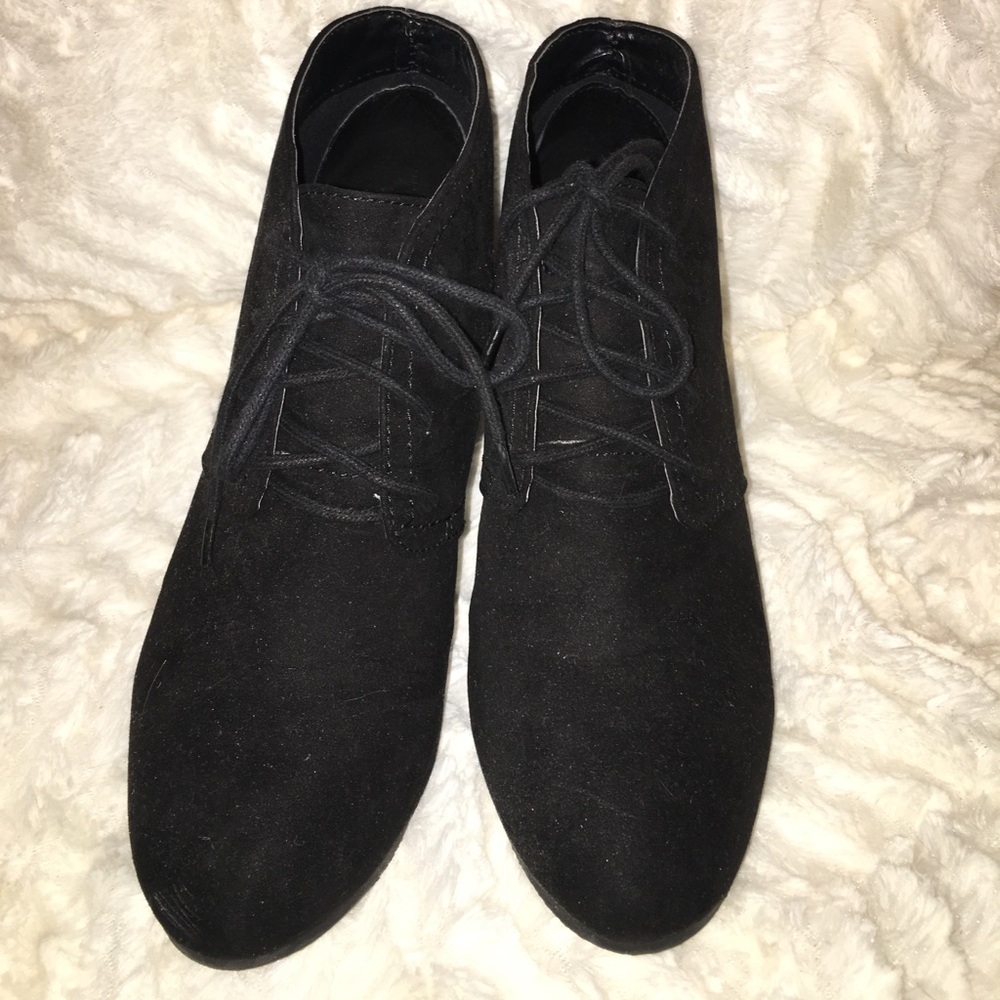 Black wedge booties