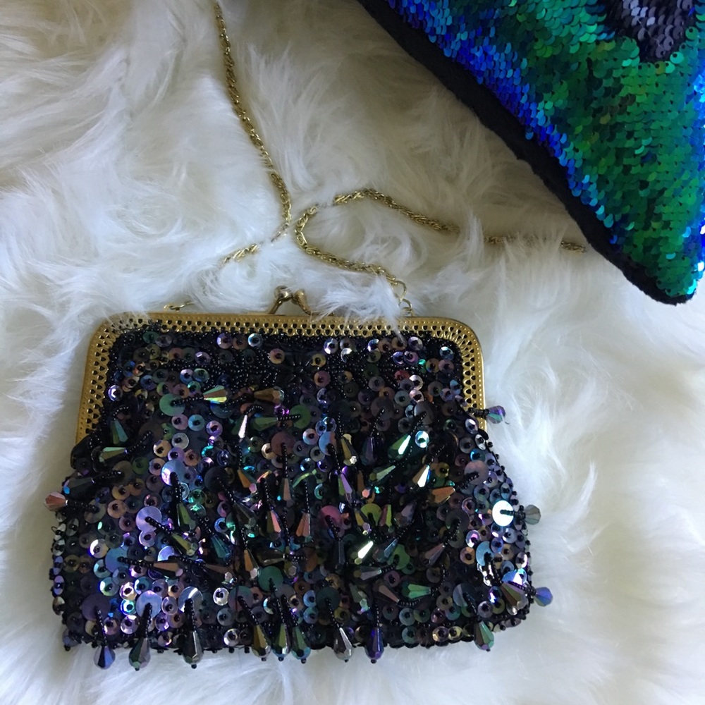 Sequin Crossbody Party Purse with Gold Strap