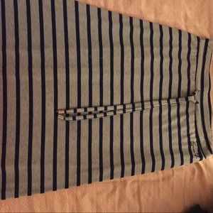 Gray and blue striped floor length skirt