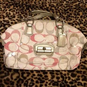 Pink & white sequin coach handbag Pink & white sequin coach handbag