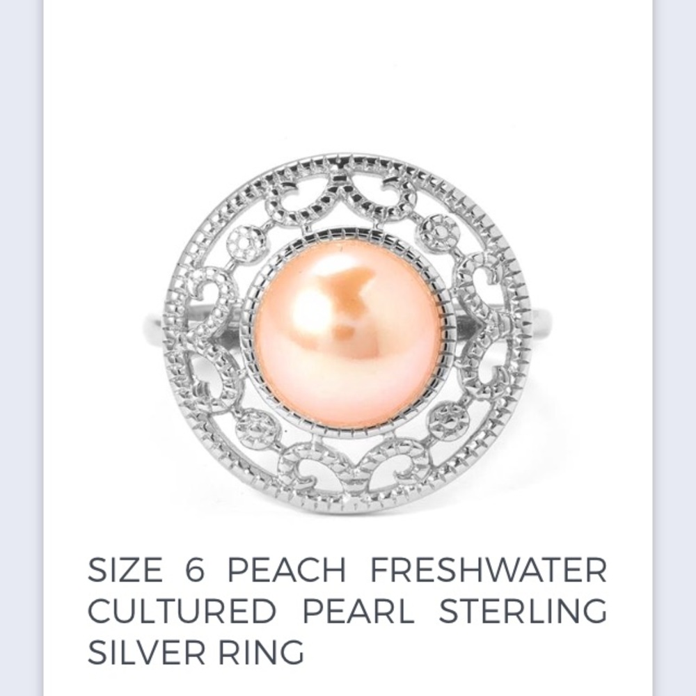 Genuine Peach Freshwater Pearl Ring 925 Silver