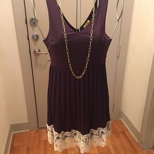 Modcloth | Purple Pleated Dress w/ Ivory Lace Trim