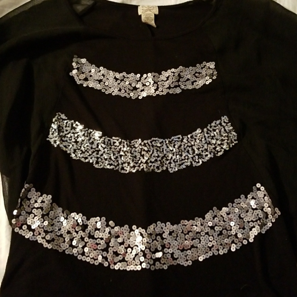 Black sheer top with silver sequins