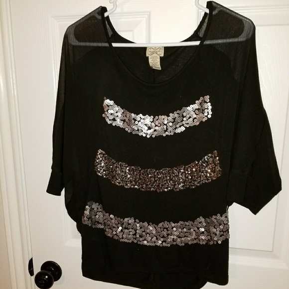 Black sheer top with silver sequins - Picture 2 of 2