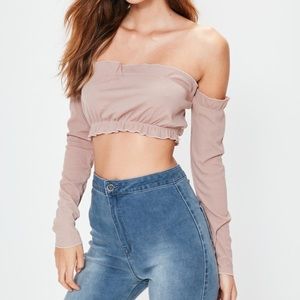 Nude Bardot crop top