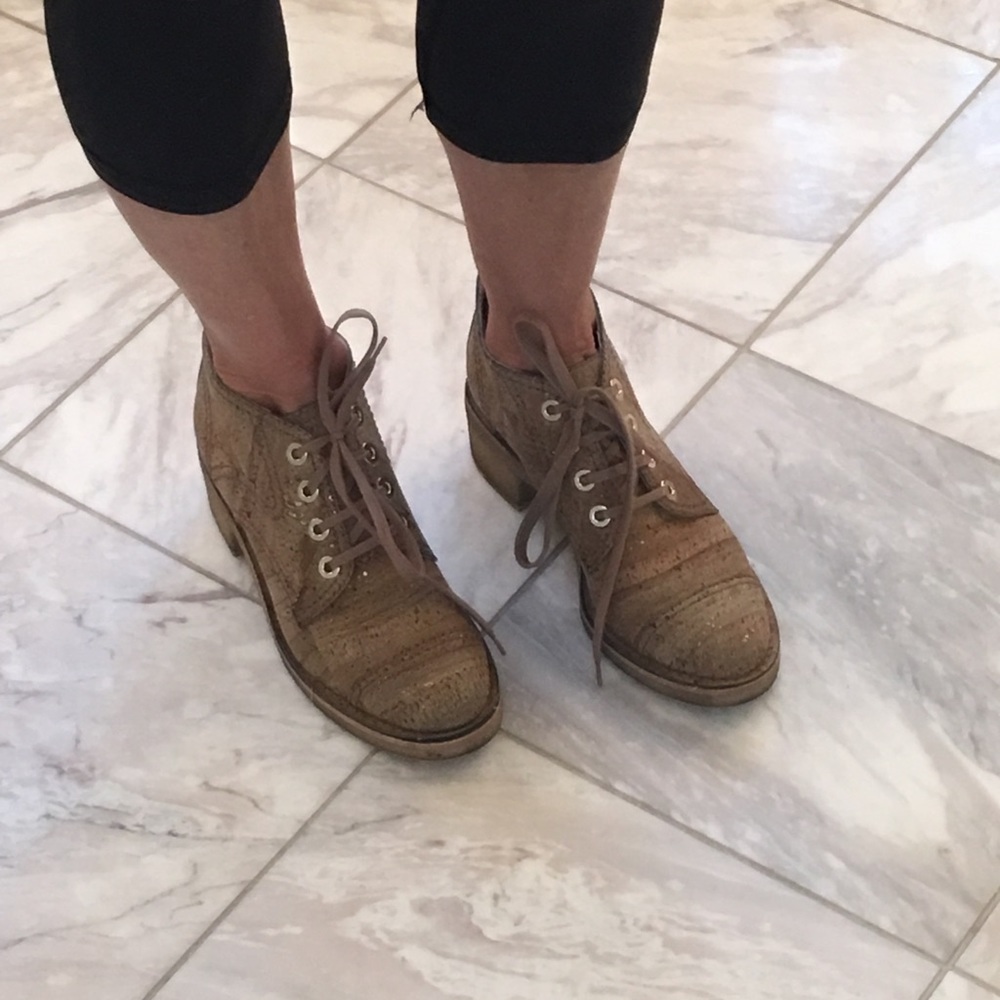 Chanel Cork Lace Up Ankle Boots