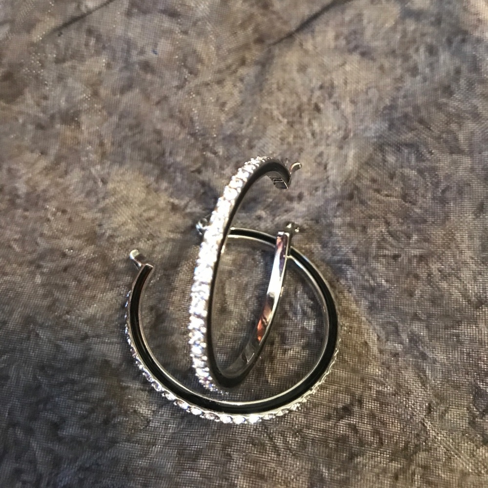 Silver and black sparkly hoop earrings