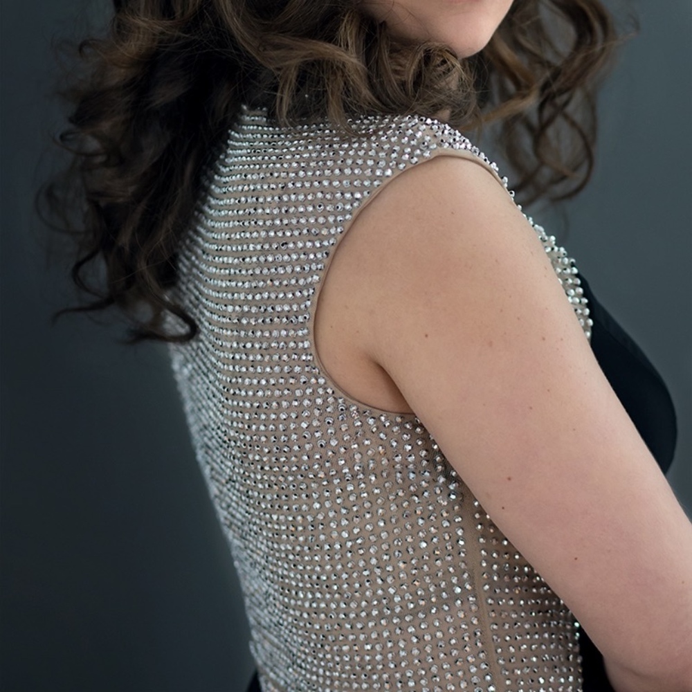 Cache black long rhinestone gown