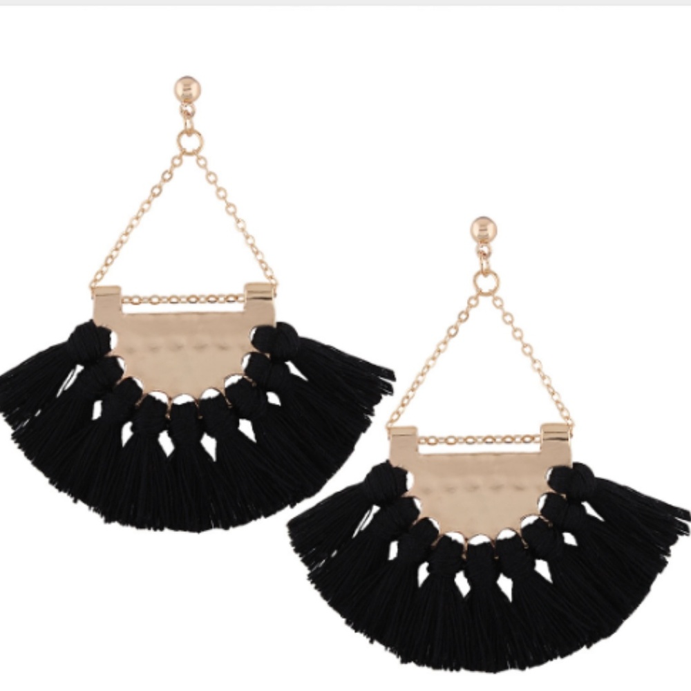 NWT bohemian fan-shaped tassel statement earrings