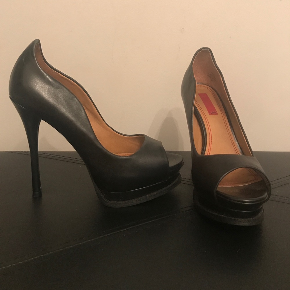 Black 5/48 Leather Stilettos Size 36
