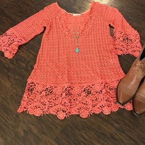 Coral Crocheted Dress or Tunic Top
