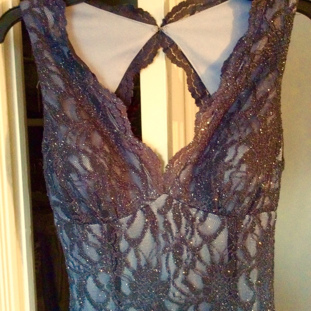 Smoky blue lace long dress