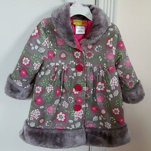 Toodler Girls Floral Puffer Fur Coat