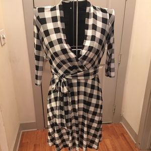 Chetta B Black + White Check Faux Wrap Dress