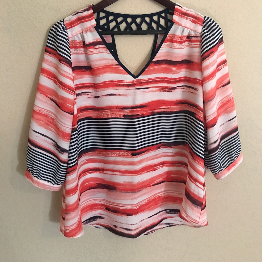 3/4 length sleeve colorful blouse