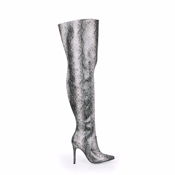 Snake Pointy Toe Over the Knee Thigh High Boots - Picture 2 of 4