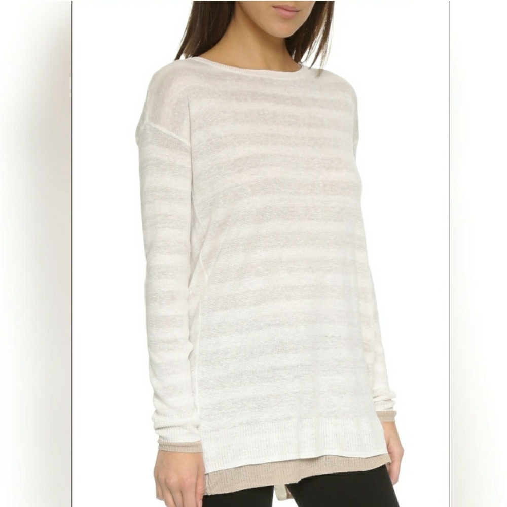 Three Dot Summer Linen Split Back Sweater, M