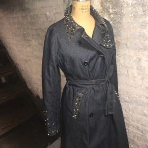 Studded Denim Trench Coat