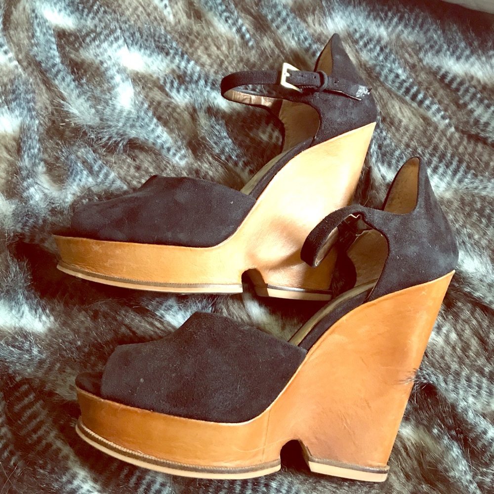 Sam Edelman Black suede wedge with ankle strap