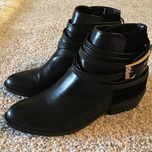 Great Condition- Black Booties with Gold Buckles