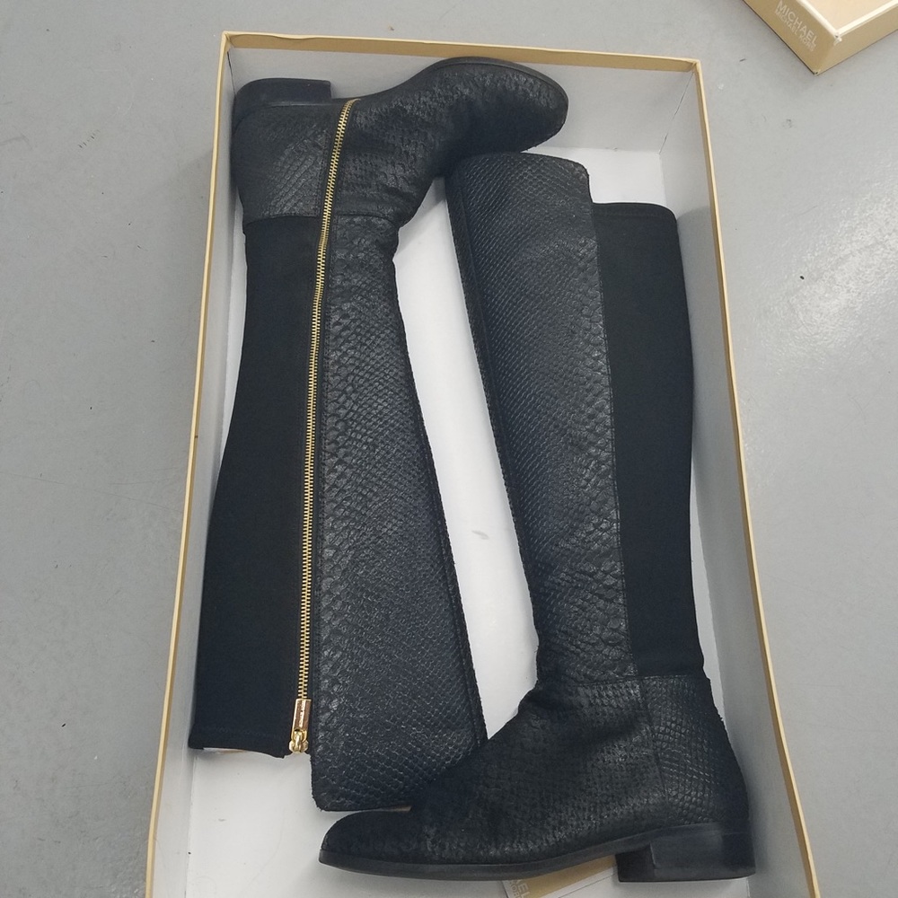 Michael Kors black snakeskin knee high boots