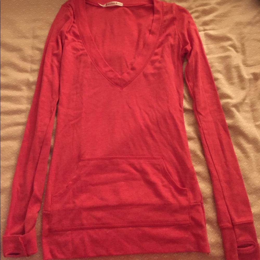 Red long sleeve shirt with thumb holes