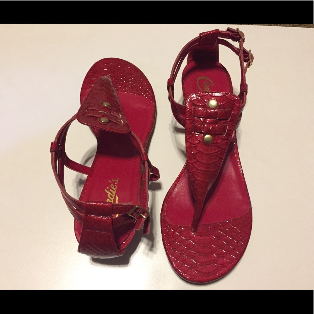 Candie's red, heeled sandal.