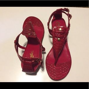 Candie's red, heeled sandal.