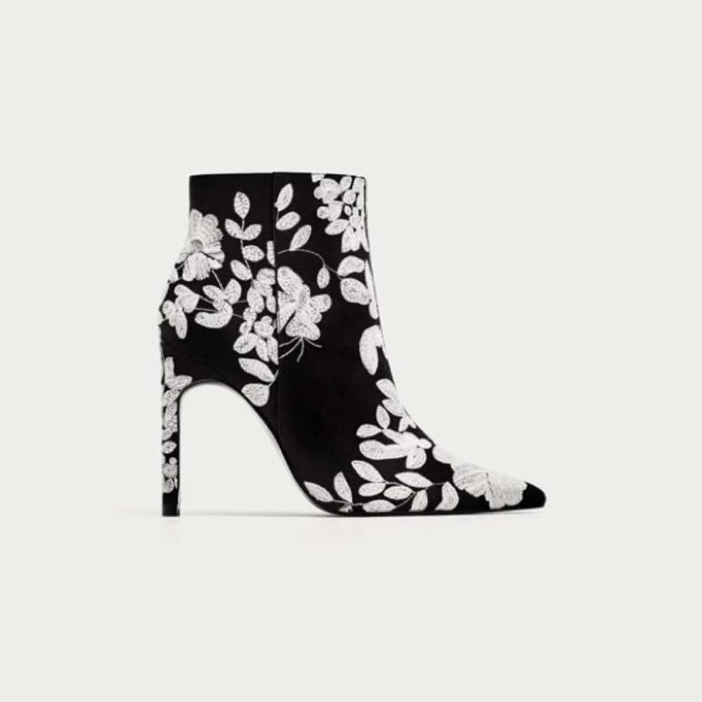 Zara Embroidered High Heel Ankle Boots