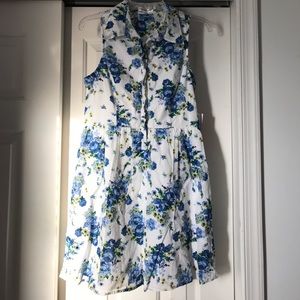Brand new, white and blue floral collared dress