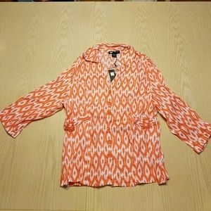 Coral ikat 3/4 sleeve collared button down shirt
