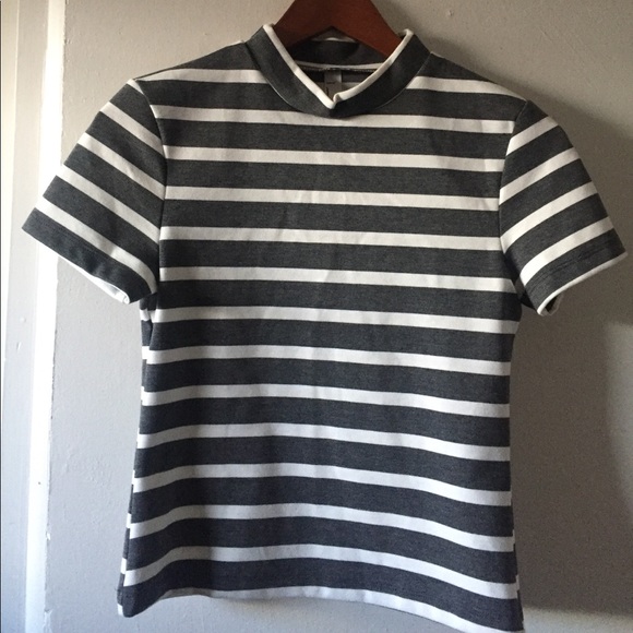 American apparel mock neck short sleeve top stripe - Picture 1 of 2